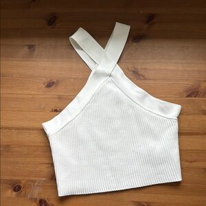 Forever 21 White Ribbed Asymmetrical Tank Top